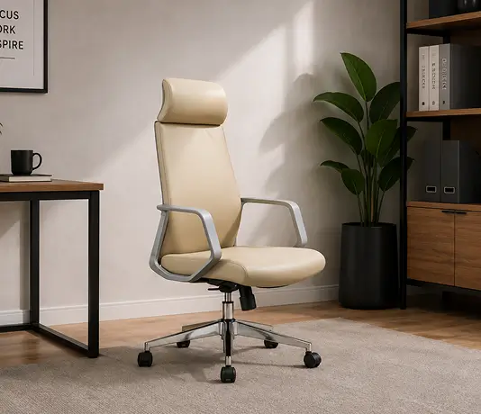 Cream Leather Executive Chair